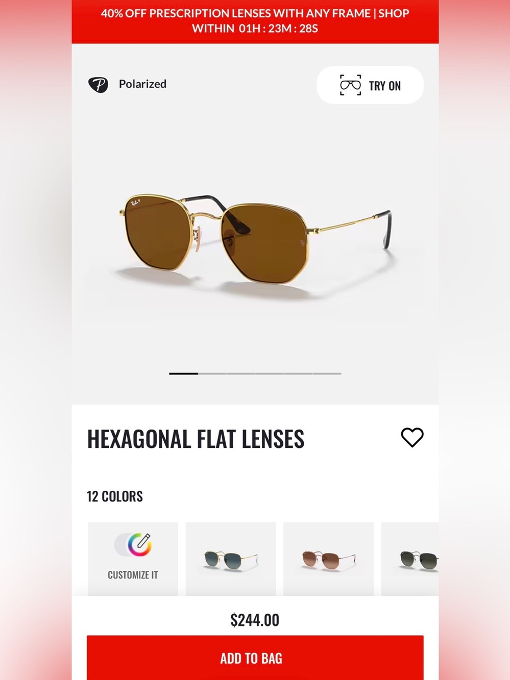 Ray-Ban polarized hexagonal Gold Frame Brown Lens Sunglasses